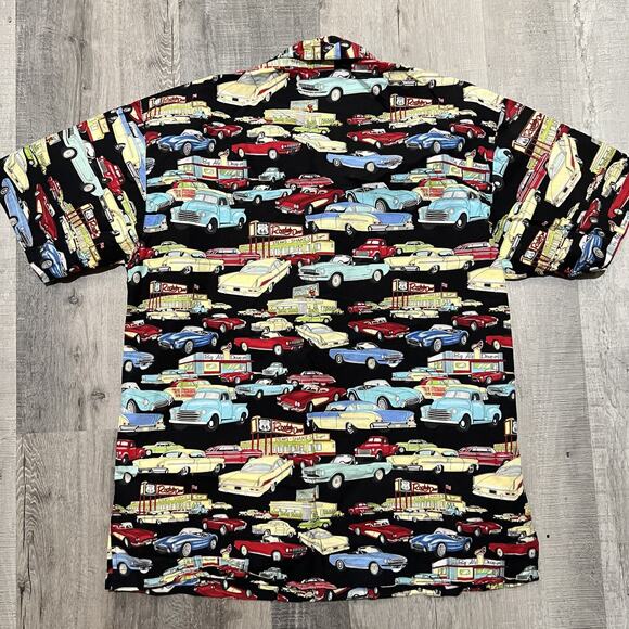 Max Boxxer Route 66 Classic Cars Loop Collar Cotton All Over Print Diner Shirt L - Picture 2 of 4